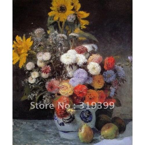 Oil Painting Reproduction,flowers in a vase By Renoir oil painting on linen canvas,Free FeDex Shipping,100% handmade