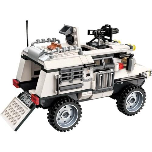 Enlighten 300Pcs Military Building Blocks Stacking Armored Vehicle Weapon Minigun UN Force Car Bricks Educational Toys Children