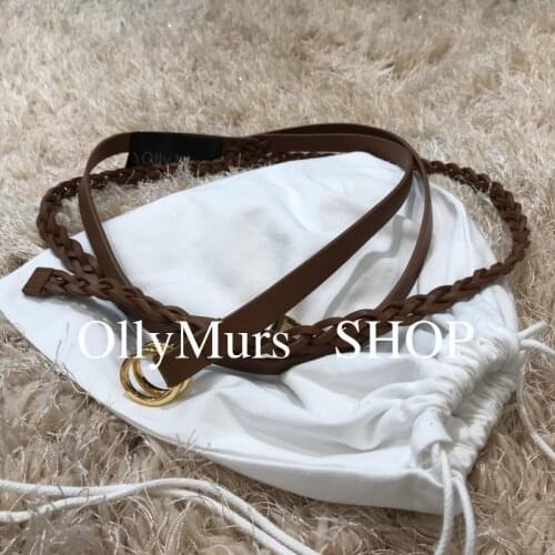 Hand-woven double-layer belt cowhide mixed double buckle belt top quality womens waist chain
