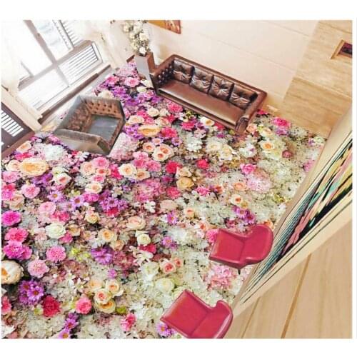 3d customized wallpaper Flower plants floor pvc self-adhesive wallpaper floor 3d wallpaper floor mural