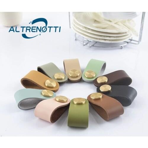 Furniture Leather Door Pull Brass Dresser Drawer Knob Full Size Colorful Wardrobe Kitchen Cupboard Handle Cabinet Closet Knob