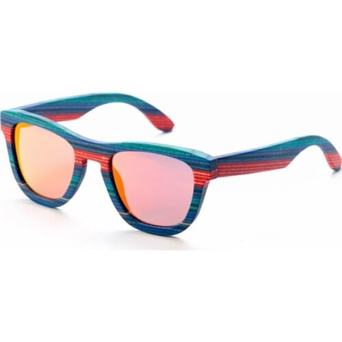 Retro Handmade Blue Colored wooden frame sunglasses Polarized women men sun glasses Beach Anti-UV eyeglasses for Driving