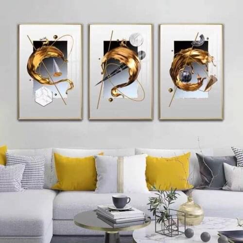 Modern Minimalist Light Luxury Living Room Sofa Gilt Triple Abstract Atmosphere Poster Home Decoration Painting Core