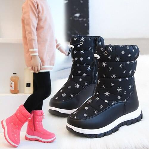 New Snow Boots Shoes For Childrens Warm Waterproof Girls Snow boots Boys Thicken Plush Winter TPR Sole Boots For Children