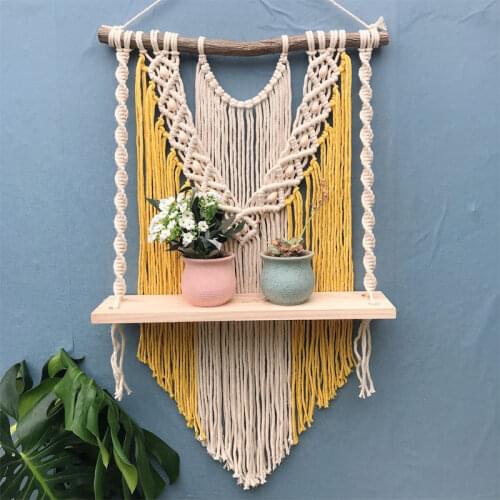 Nordic Style Woven Tapestry Rack Living Room Wall Hanging Rack Simple Solid Wood Board Storage Homestay Partition Decoration