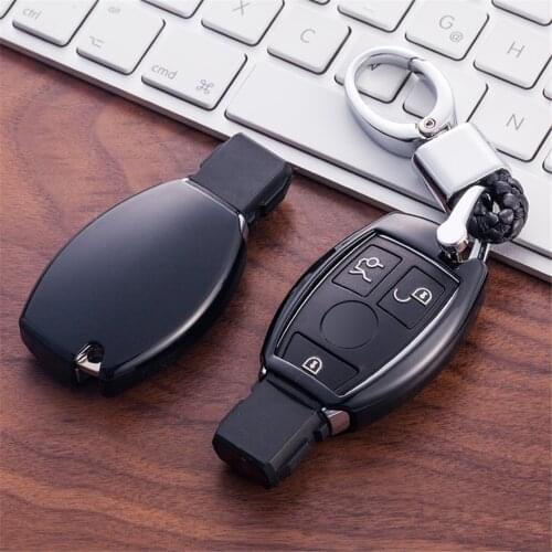TPU Car Key Cover with PU Leather Braid Key Ring Holder for Mercedes Benz W203 W204 W205 W211 W212 C E S GLA AMG CLK ML SLK