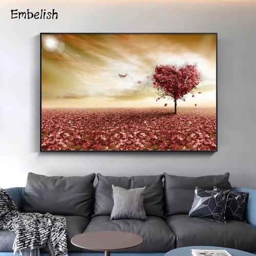 Embelish 1 Pieces Love Shape Pink Tree Landscape HD Print On Canvas Paintings For Living Room Modern Home Decor Wall Art Picture