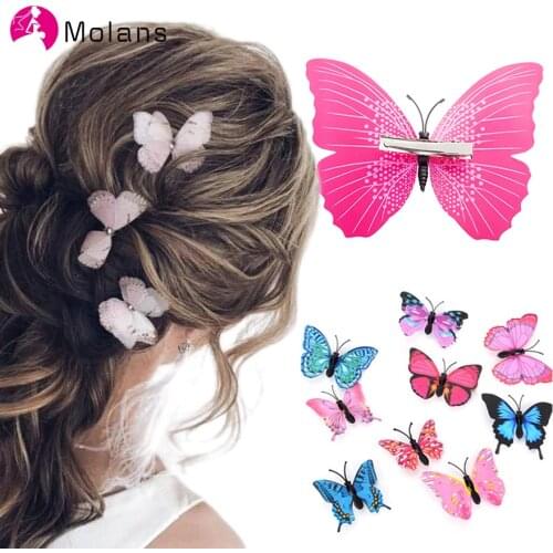 Molans Fairy Cosplay Turquoise Butterfly Hair Pin Solid Butterfly Enchanted forest Magical Bobby Pins Bridal 12pcs/set Hairclips