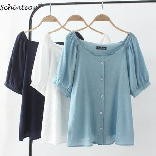 GEMUTLICH Women Summer Square Collar Cotton Shirt Short Sleeved Blouse Big Size Fashion Casual T-shirt XL-4XL