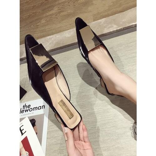 Womens Shoes Slippers Outdoor 2020 Spring New Pointed High Heels Thick Heel Mid Heel Mules