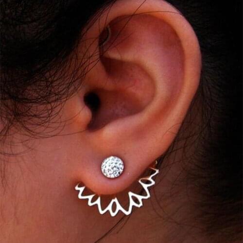 Crystal Lotus Stud Earrings for Women Double Sided Earrings Hollow Geometric Statement Earrings Personality Ear Jewelry Studs