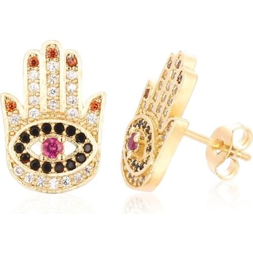 Devils Eye Palm gold womens stud earring cz small hook earrings for women copper cubic zirconia earring 2019 gift