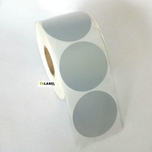 1000 stickers per roll ) Round Silver PET barcode label rolls 50MM 55MM 60MM Waterproof Polypropylene