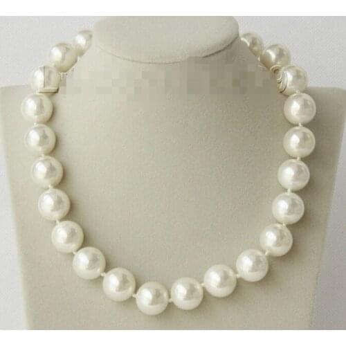 16mm round white south sea shell pearls necklace zircon magnet clasp Factory Wholesale price Women Gift word Jewelry 18inch real