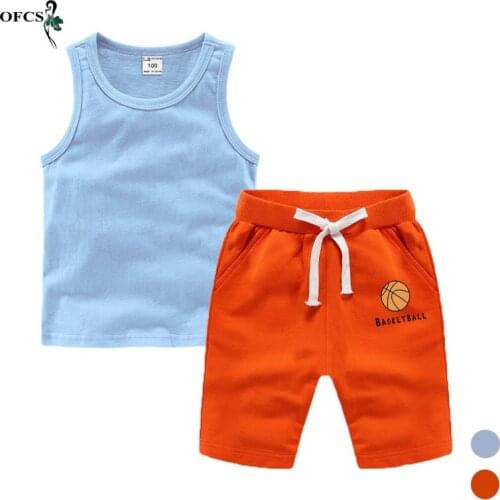 2Pcs/set New Summer Baby Boys Suit Girls Solid Vest T Shirt +Sports Shorts Toddler Casual Childrens Clothes Set Kids Tracksuits