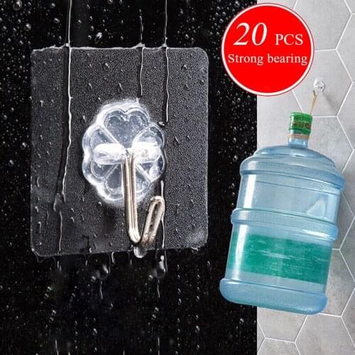 20Pcs Transparent Hooks Hanger Racks Shelf Sticky Hooks for Wall Purse Kitchen Organizer Items Bathroom Supplies Accessories