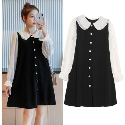 3906# Maternity Clothes Spring Autumn Slimming Easy Matching A Line Dress for Pregnant Women Pregnancy Clothes