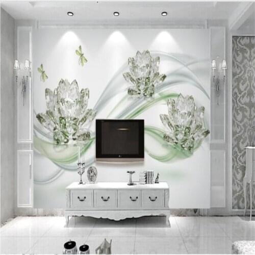 Beibehang Large custom 3D wallpapers living room bedroom 2017 transparent crystal lotus 3d 3d TV background wall