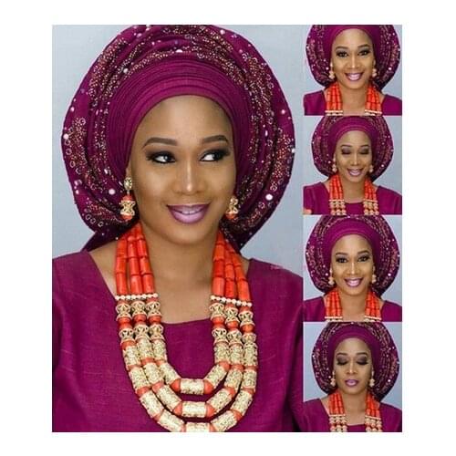 African Traditional Wedding Coral Statement Women Jewelry Set Luxury Wedding Real Coral Beads Nigerian Jewelry Set Gold ABH602
