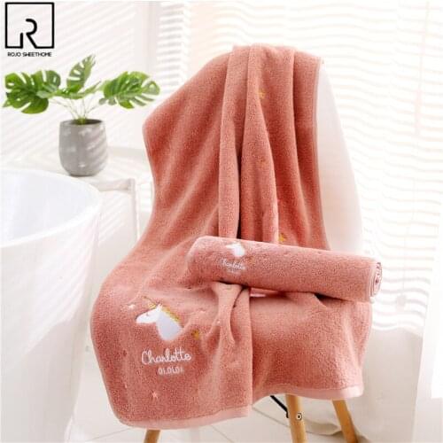 Large Size Thick Cotton Bath Towel 70x140cm Cute Unicorn Embroidered Face Hand Towels for Adult Kids Absorbent Bathroom Products