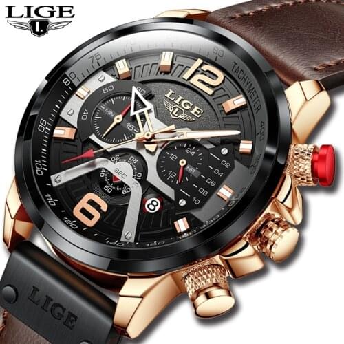 2021 New LIGE Leather Men Quartz Wristwatches Casual Fashion Watch For Men Luminous Waterproof Chronograph Watch Reloj Hombre