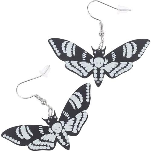 Black Dark Skull Moth Insect Butterfly Acrylic Earrings For Women Girls Exaggerated Unique Dangle Earrings Jewelry For Female