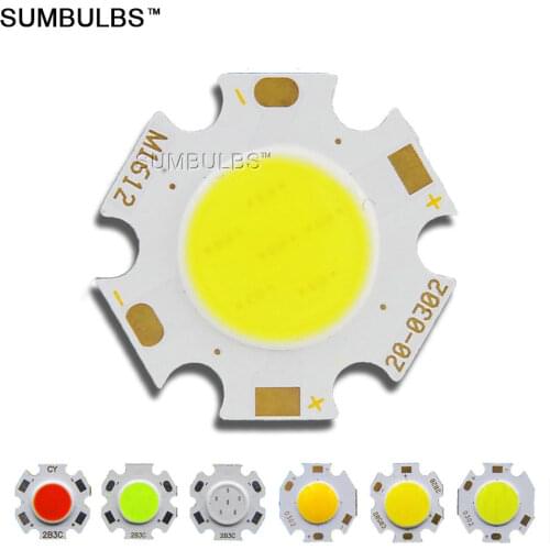 10pcs Bulk Sell Diameter 20mm Rounded COB LED Light Source Chip On Board 3W 5W 7W Green Blue Red Warm Natural Cold White Bulb DC