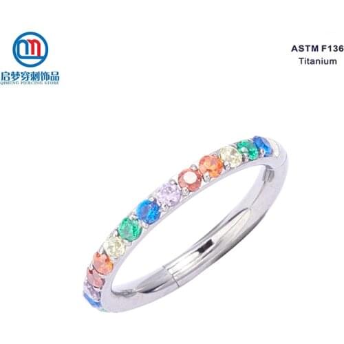 ASTM F136 Titanium Colorful CZ Stones Press Fit Septum Clicker Nose Rings Body Piercing Jewelry