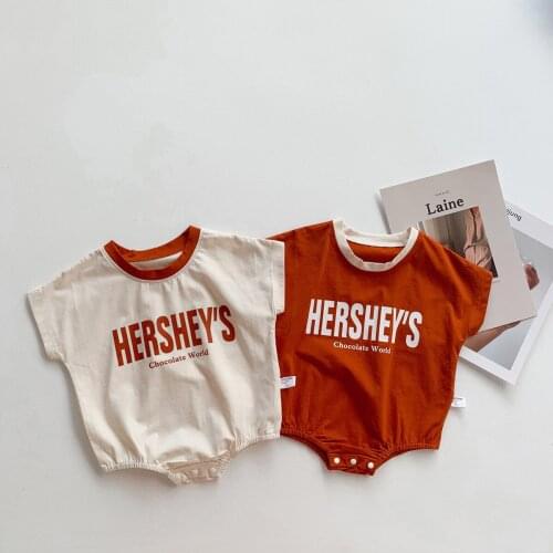 2021 Summer Baby Bodysuit Cotton HERSHEYS Letter Baby Girl Boy Clothes Short Sleeve Round Collar Romper Jumpsuit for Newborn