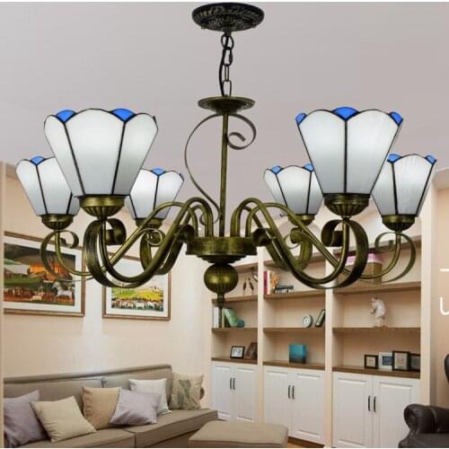 European simple Mediterranean White Tiffany color glass chandelier living room bedroom dining hall chandelier