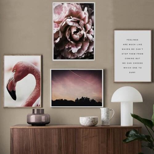 Flamingo Peony Flowers Forest Quotes Nordic Posters And Prints Wall Art Canvas Painting Wall Pictures For Living Room Home Decor