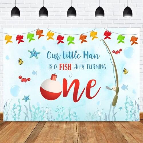 Little Man Boy One Birthday Party Backdrop Photography Fishing Fish Under the Sea Birthday Photo Background Supplies Props