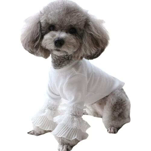 Cotton Dog T-shirt Lace Sleeve Dog Clothes Spring Autumn Pet Clothing Pajamas Garment Puppy Yorkies Pomeranian Poodle Costume