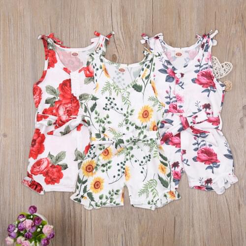 Girls Floral Romper, Newborns Sleeveless V-neck Summer Leisure Playsuits for Infants