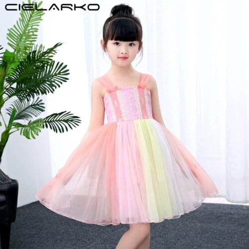 Cielarko Lace Girls Dress Rainbow Tulle Princess Party Dresses Fashion 2018 Summer Clothing Girl Formal Frock Design Baby Dress