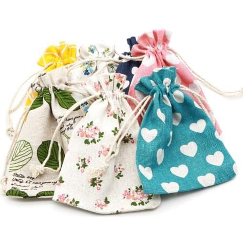 Heart Leaf Linen Chocolates Candy Bag Cotton Drawstring Sachets 10x14cm(4x5.5inch) pack of 50 Fabric Gift Packaing Pouch