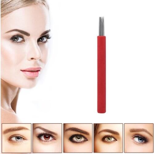 Microblading Tattoo Round Needles 50Pcs Eyebrow Lip Eyeliner Permanent Makeup 3D Embroidery Tattoo Manual Pen Tattoo Supply