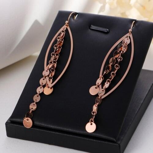 Fashion Long Geometric Drop Earrings Luxury Gold Color Rose tainless Steel irregular Tassels shaped for Women Party Jewelry
