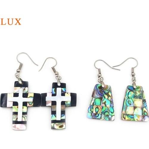 Fashion Natural Abalone Shell Earrings Cross Trapezoid Shape Eardrop Ornament For Women Jewelry Designer Charm Earrings Finding