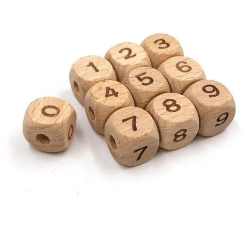 Can Pick 10pcs Wood Spacer Beads 12mm Number 0-9 Digital Beech Wooden Letters Bead For Baby Teether Pacifier Clip DIY Jewelry