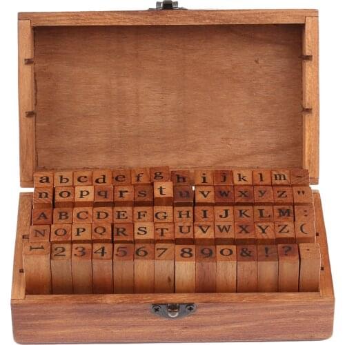 70 Pcs DIY Letter Alphabet Stamp Vintage Teach High Quality Wooden Alphabet And Number Stamps Set With Dark Brown Wooden Box