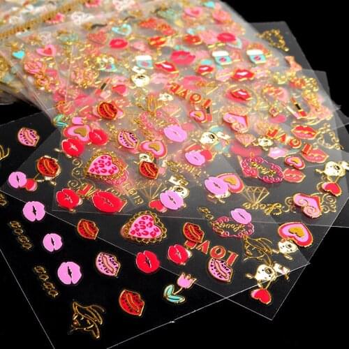 Valentines Day3DNail Art Sticker Love Red Lips Stars Flower Love Fruit Cake Red Lips Love Latin Flower Nail Art DecorationNails