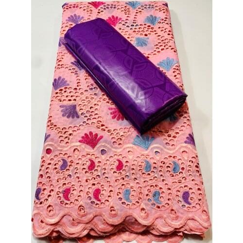 Newest African Bazin Riche Brode Fabric Combine Swiss Voile Cotton Lace 2021 Damask Guinea Brocade Lace 2.5+2.5yards YKM114
