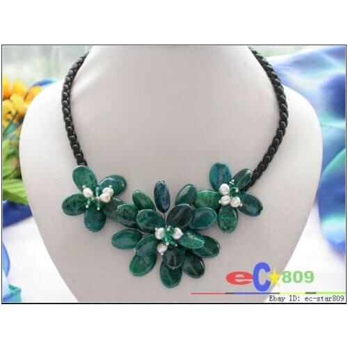 Wholesale 18" green malachite basketry flower necklace pendan