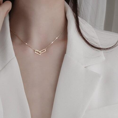 Fashion Double Square Necklace Geometric Simplicity Neck Chains Clavicle Chain Metal Pendant Choker Necklace for Women Jewelry