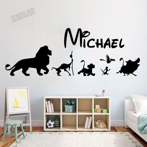 Personalized Name Lion King Wall Decal For Children Room Vinyl Wall Sticker For Living Room Decor Anime Characters Murals Y081