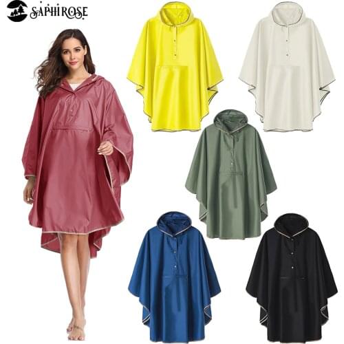 Raincoat Poncho Hooded Jacket Waterproof for Adults Men Women with Pockets