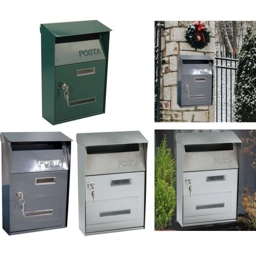 Wall Mounted Post Box Postbox Galvanised Zinc Alloy Outdoor Mailbox Lockable Lock Key Outside Postbox Letterbox for Home Office