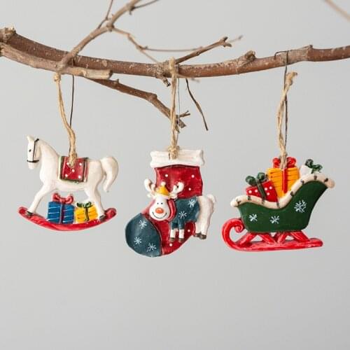 Christmas Decoration Ornaments Christmas Tree Hanging Accessories Vintage Resin Gift Sock Bag Sled Elk for Kid Navida