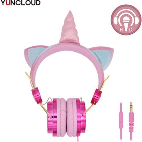 Cute Unicorn Wired Headphone With Microphone Girls Children Kids Music Stereo Earphone PC Phone Headset Daugther Child kid Gift